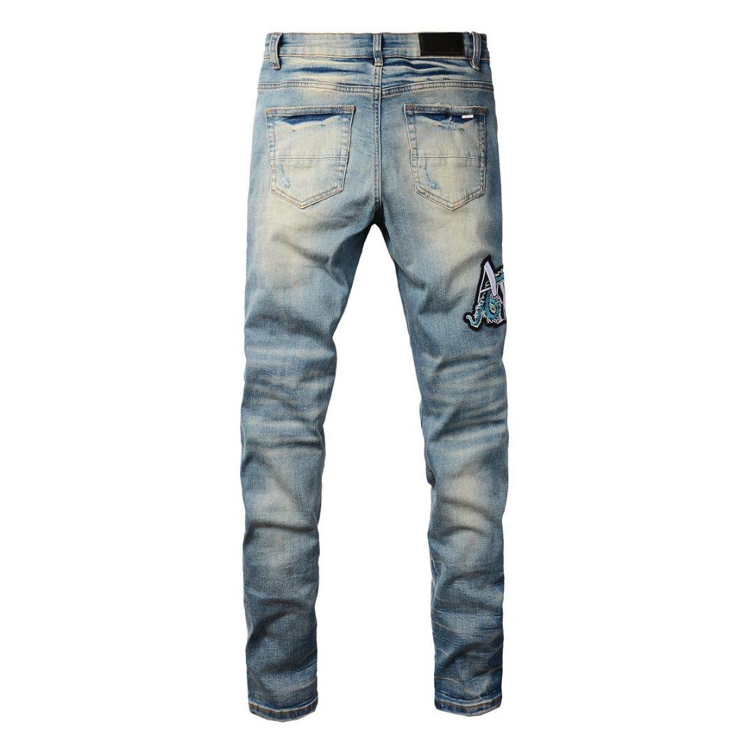 Amr Dragon Blue Patch Jeans