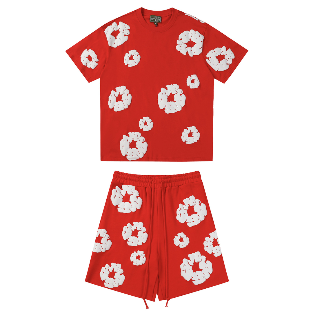 Ensemble short en jean rouge très court