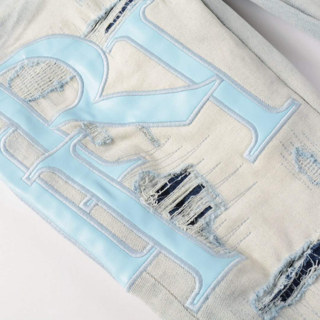 Amr Staggered Logo Blue Patch Jeans