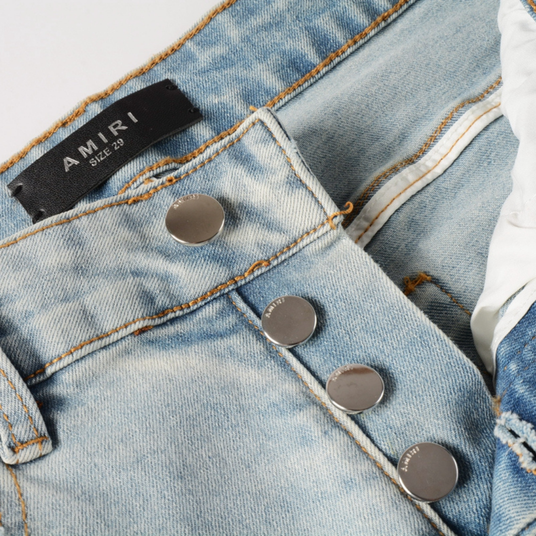 Amr Staggered Logo Blue Patch Jeans