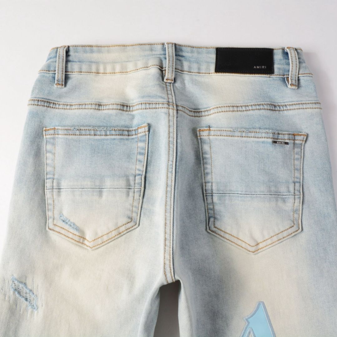 Amr Staggered Logo Blue Patch Jeans