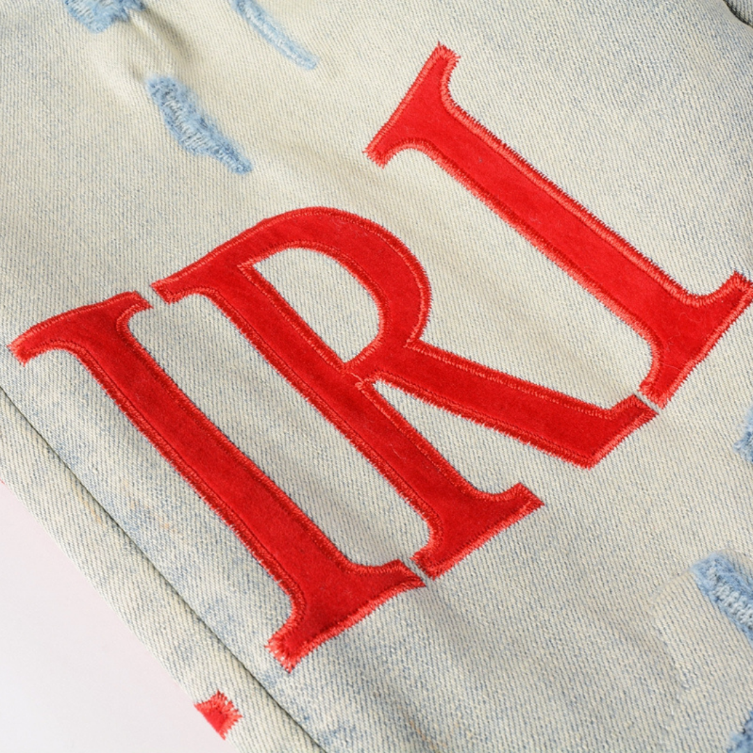 Amr Distressed Red Patch Jeans