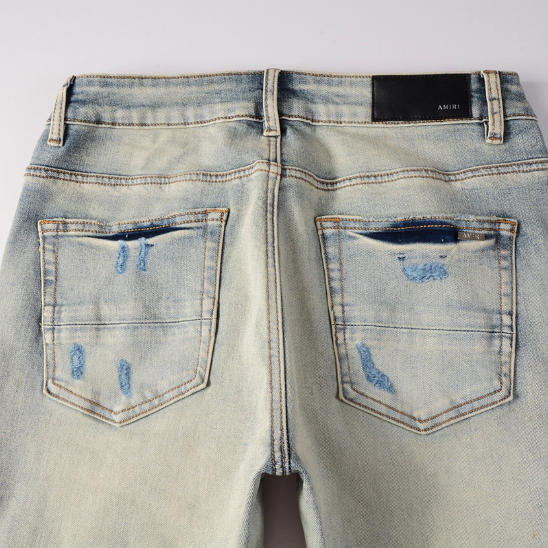 Amr Distressed Red Patch Jeans