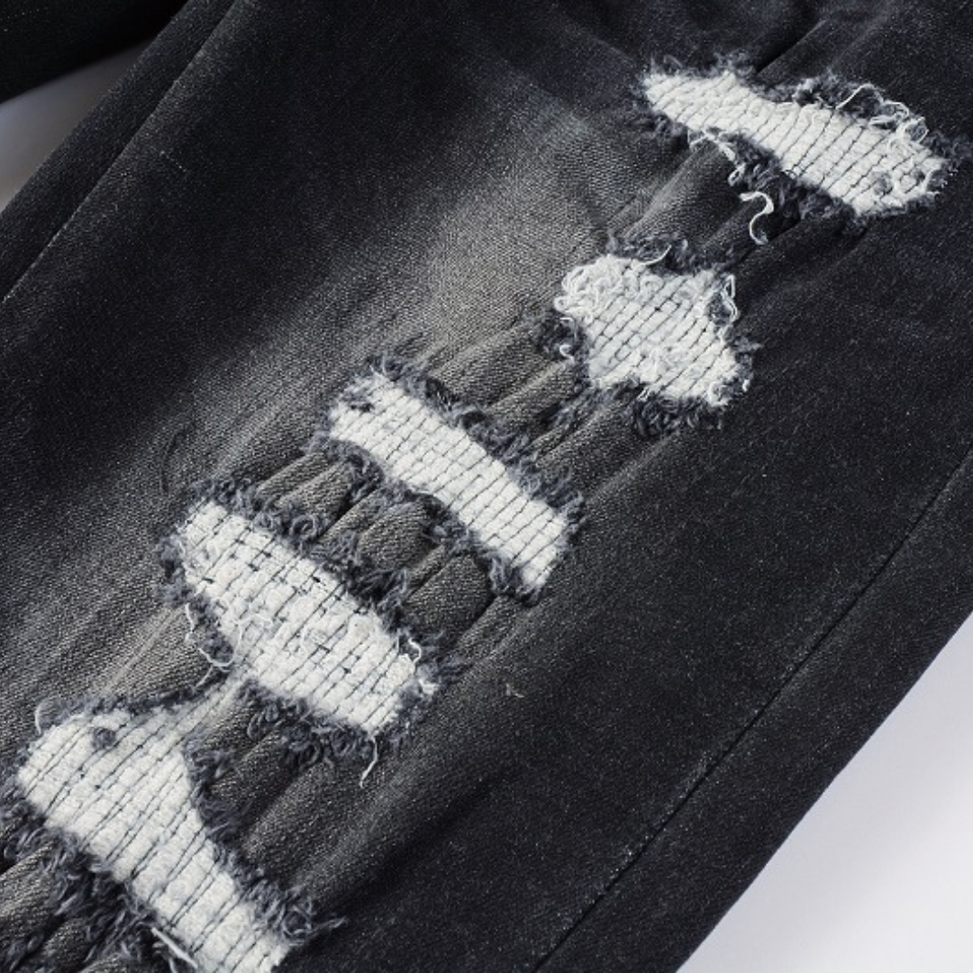 Amr Logo Distressed Black Jeans