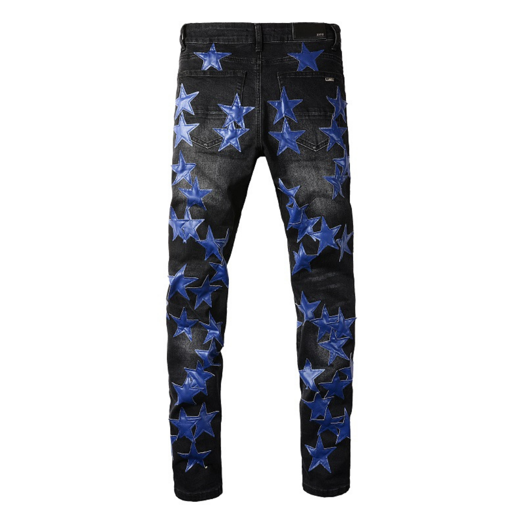 Amr Navy Blue Star Patch Jeans