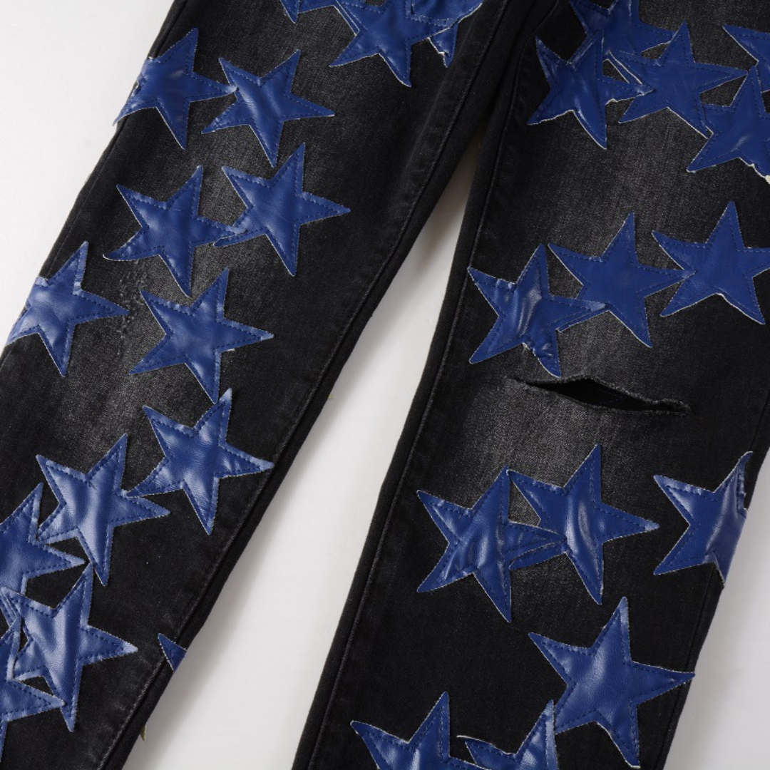 Amr Navy Blue Star Patch Jeans