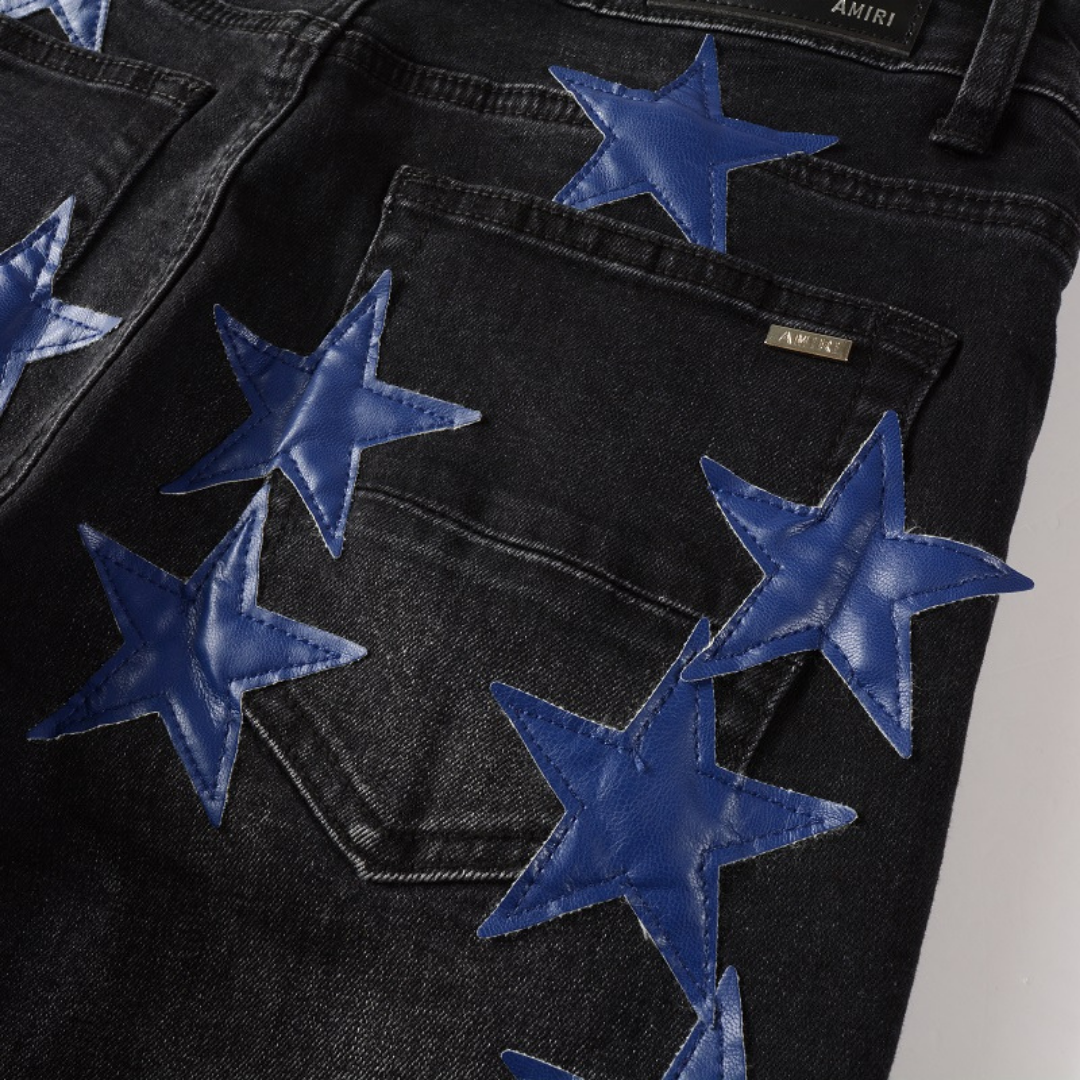 Amr Navy Blue Star Patch Jeans