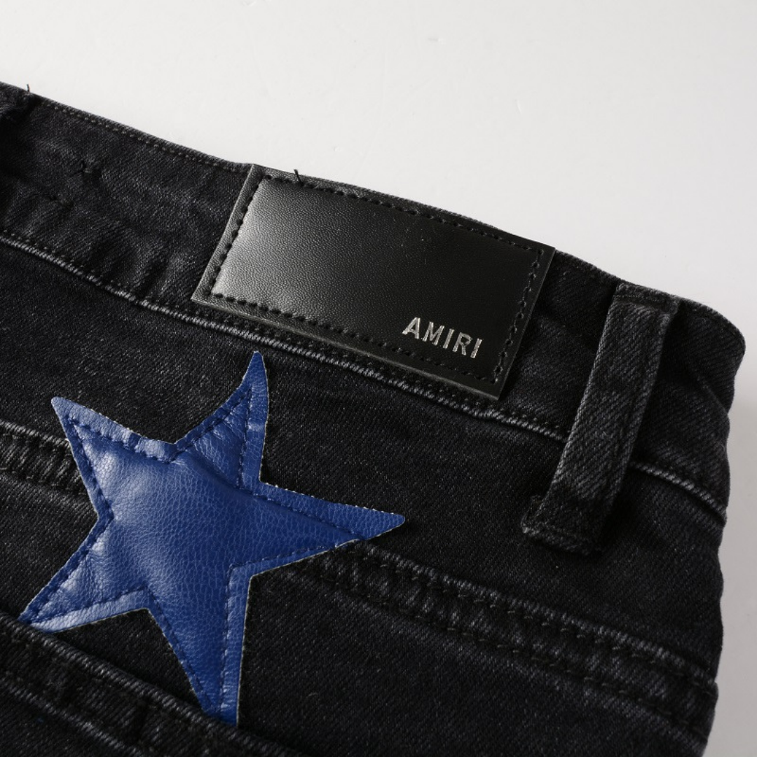 Amr Navy Blue Star Patch Jeans