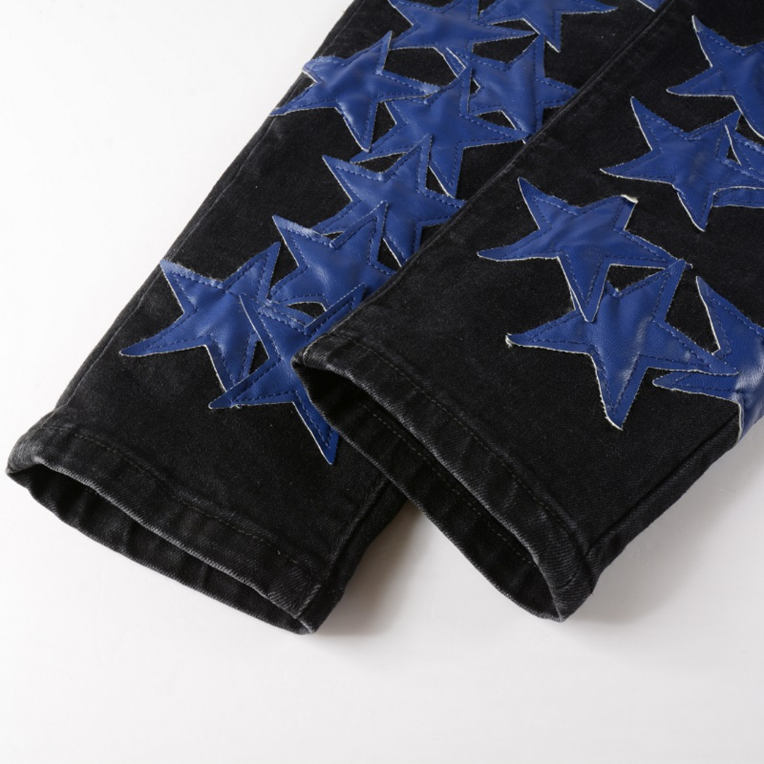 Amr Navy Blue Star Patch Jeans