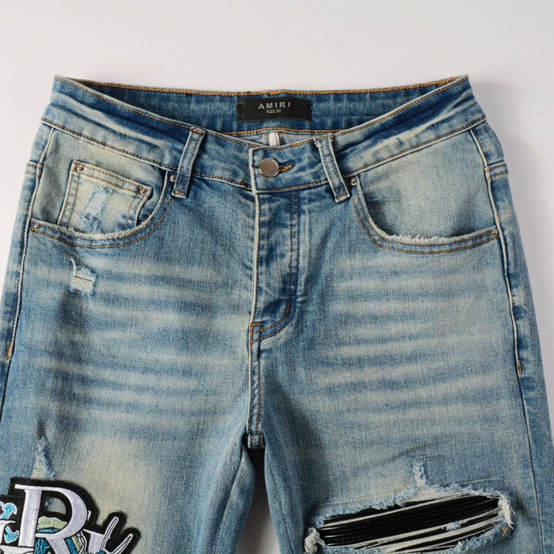 Amr Dragon Blue Patch Jeans