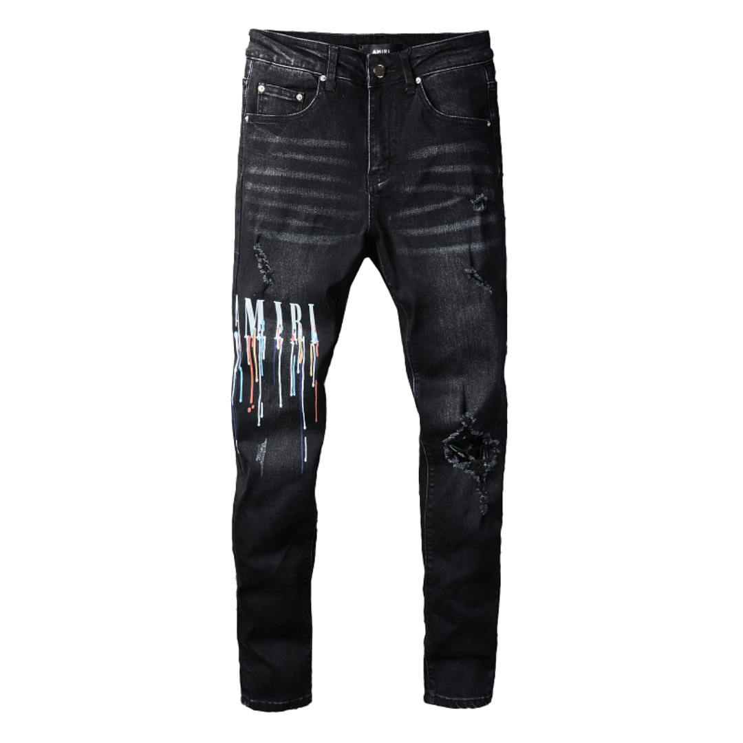 Amr Paint Drip Distressed Black Jeans