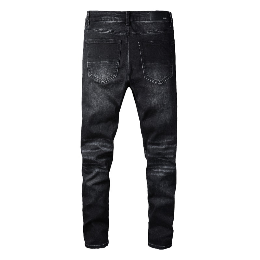 Amr Paint Drip Distressed Black Jeans