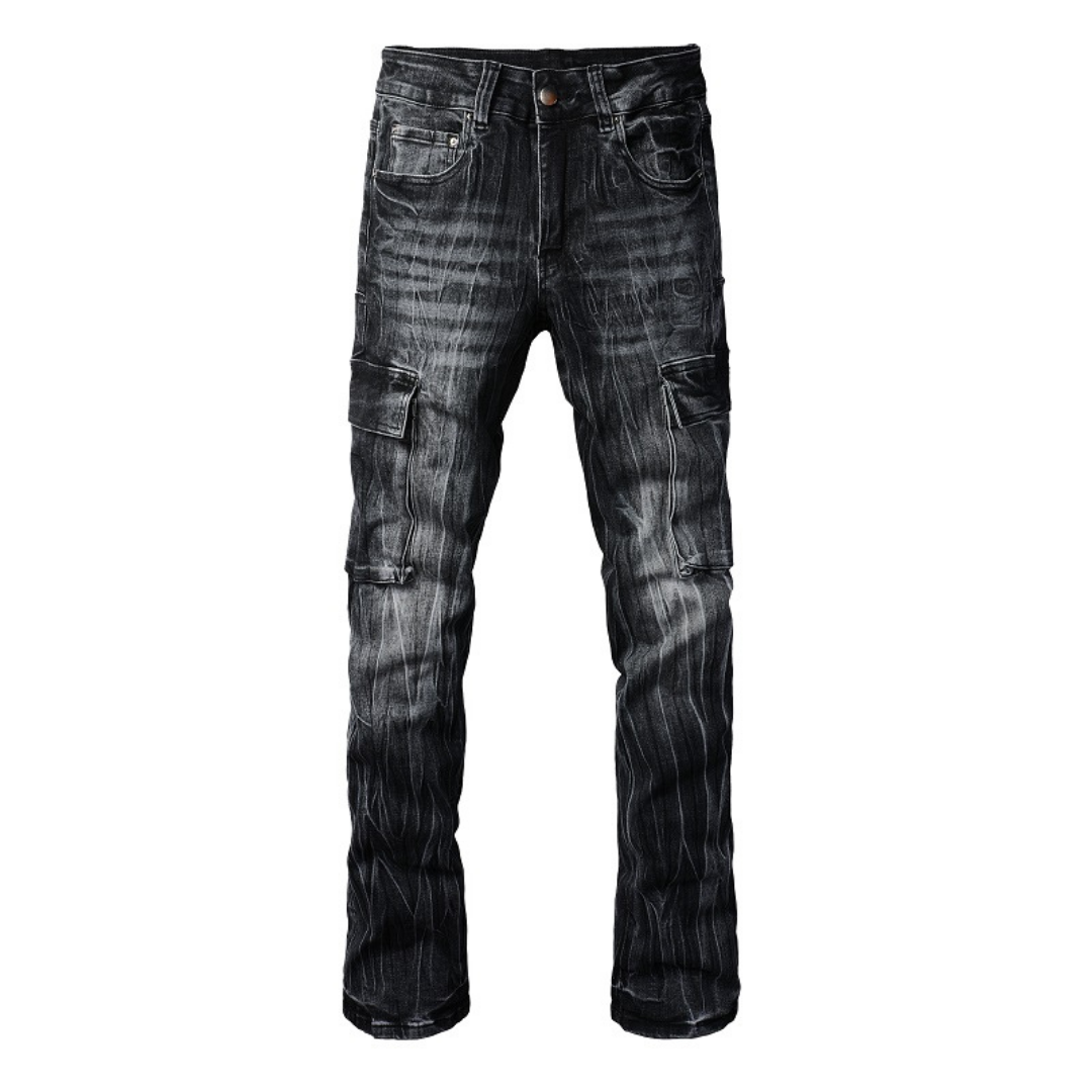 Amr Black Distressed Flared Jeans