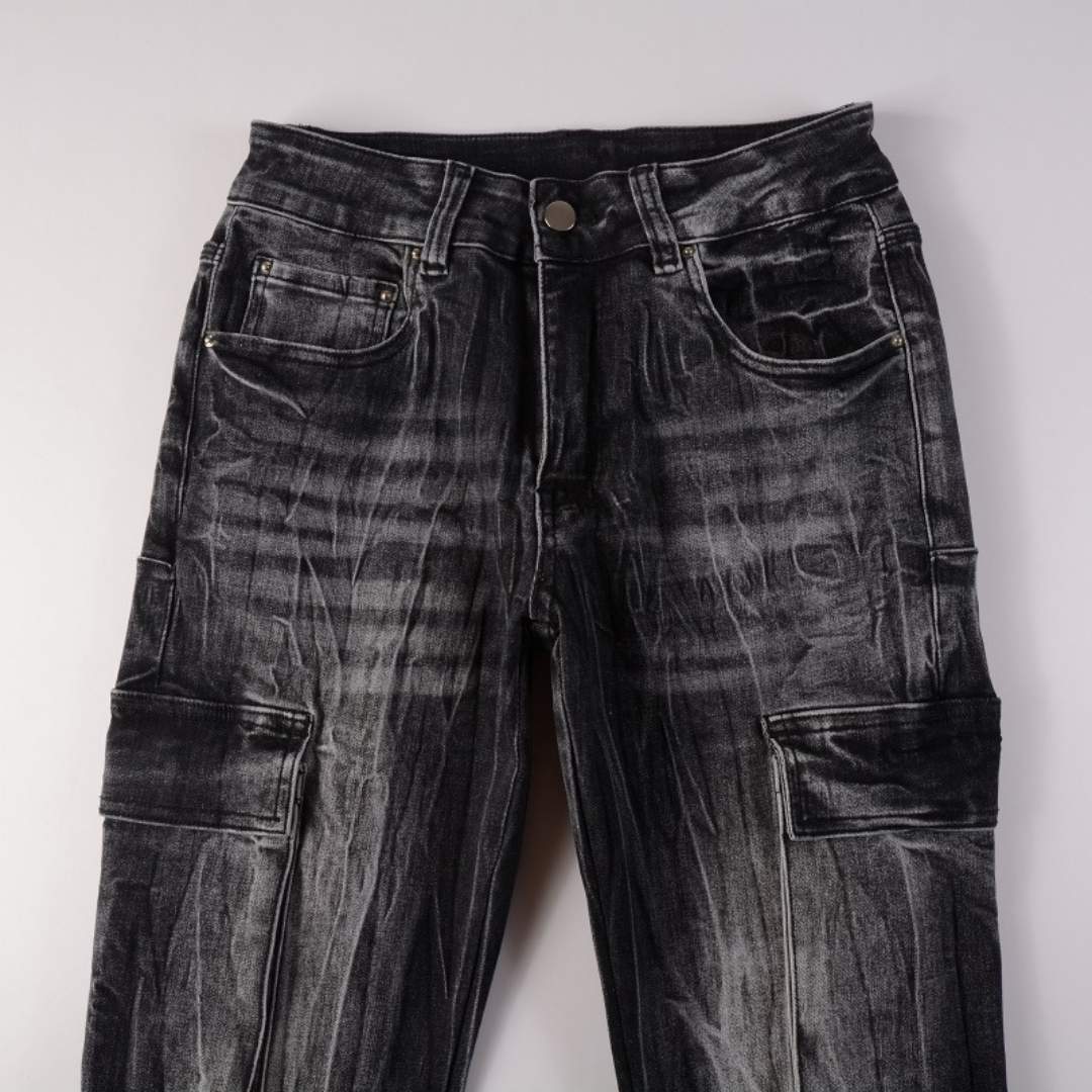 Amr Black Distressed Flared Jeans