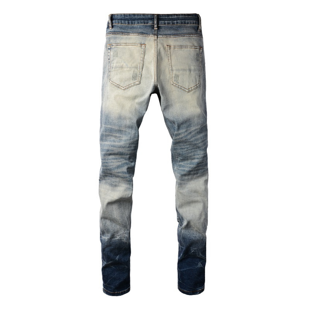 Amr Gradient Blue Diamonds Patch Jeans