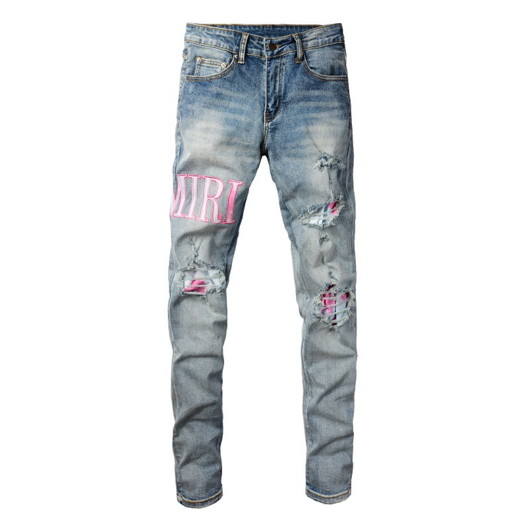 Amr Logo Distressed Jeans