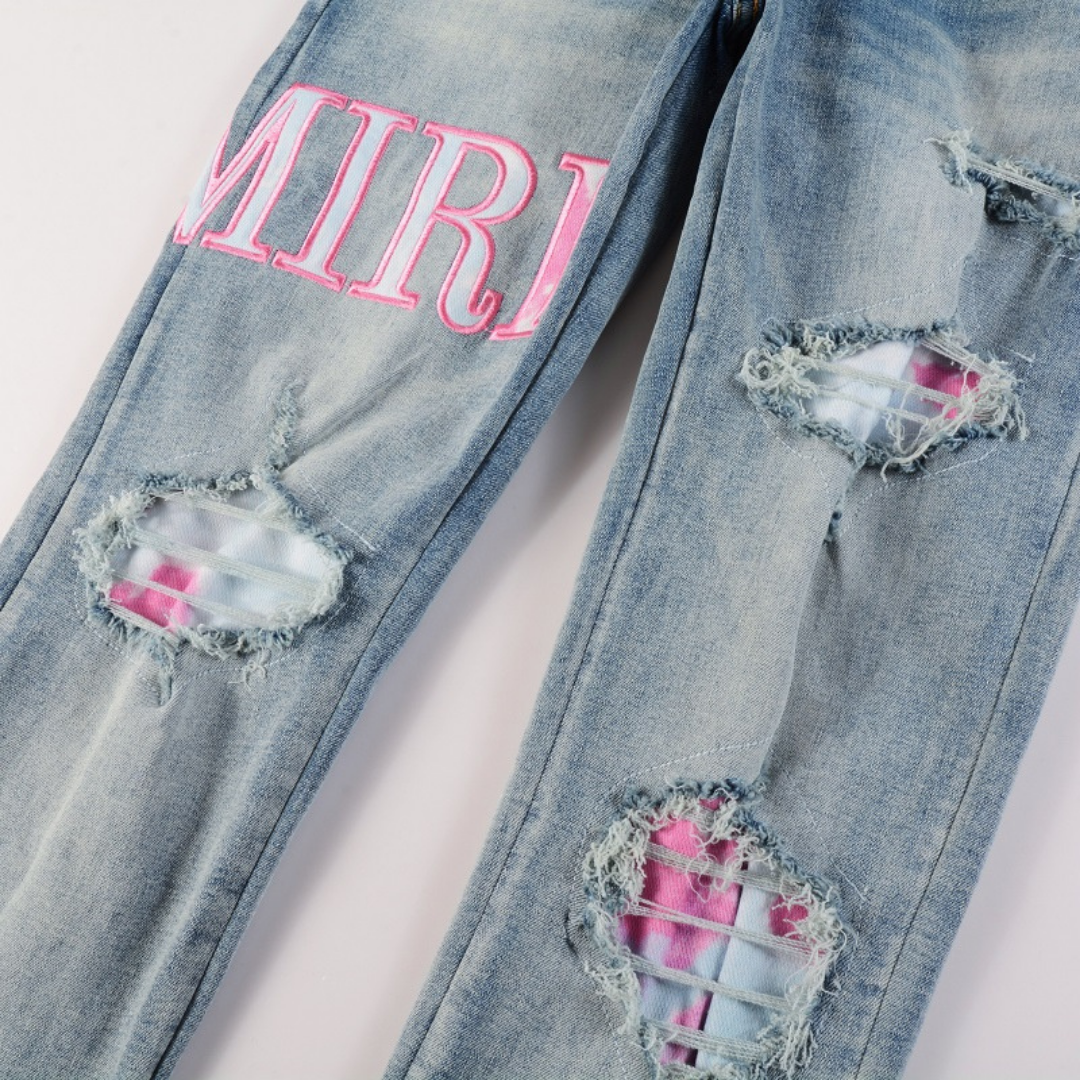 Amr Logo Distressed Jeans