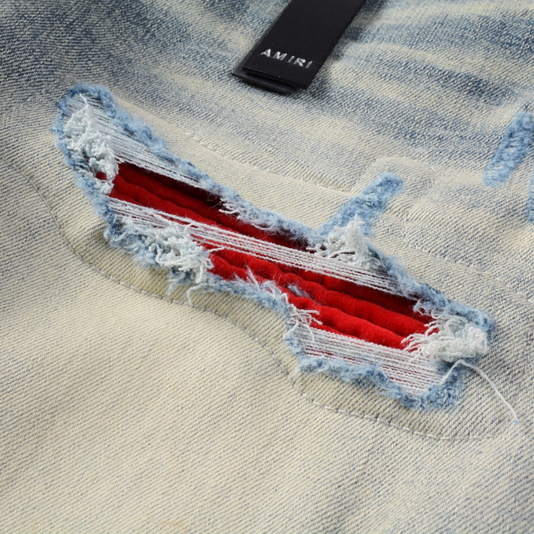 Amr Distressed Red Patch Jeans