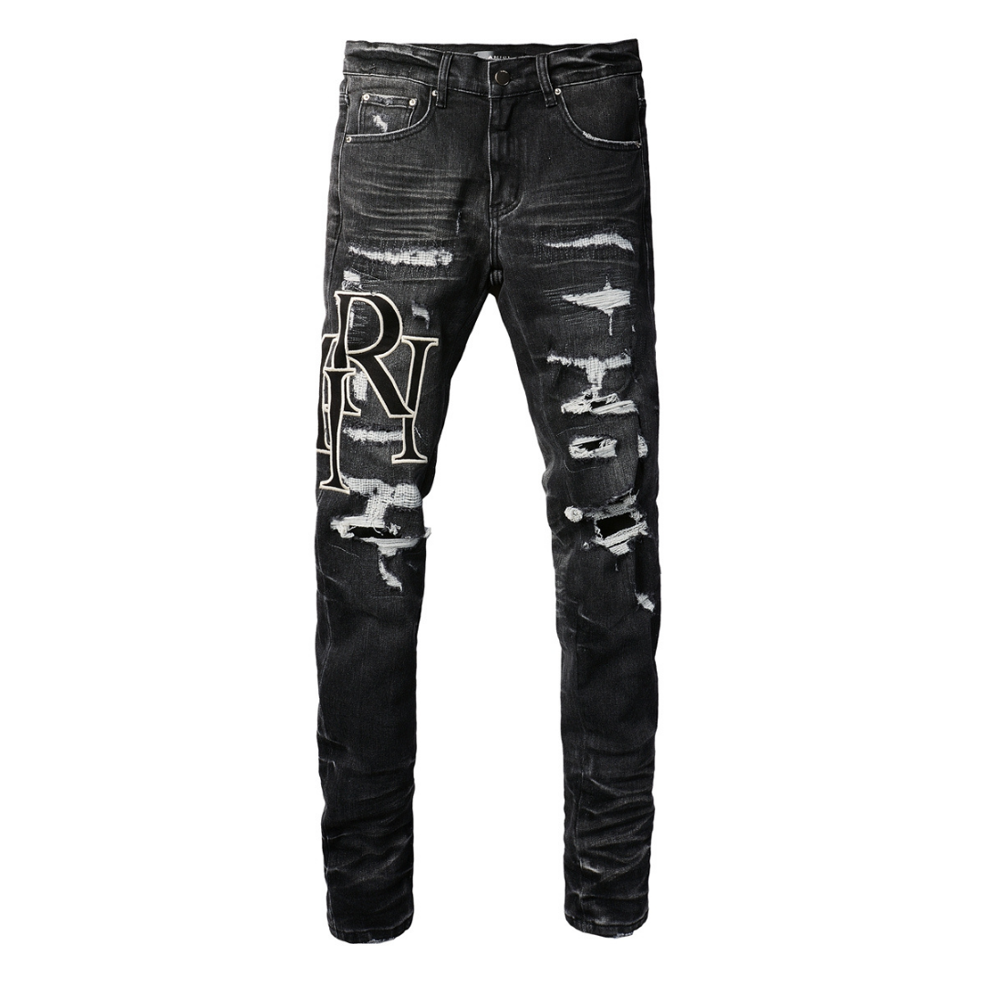 Amr Staggered Logo Patch Jeans