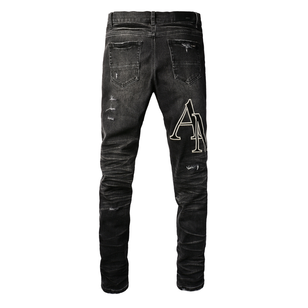 Amr Staggered Logo Patch Jeans