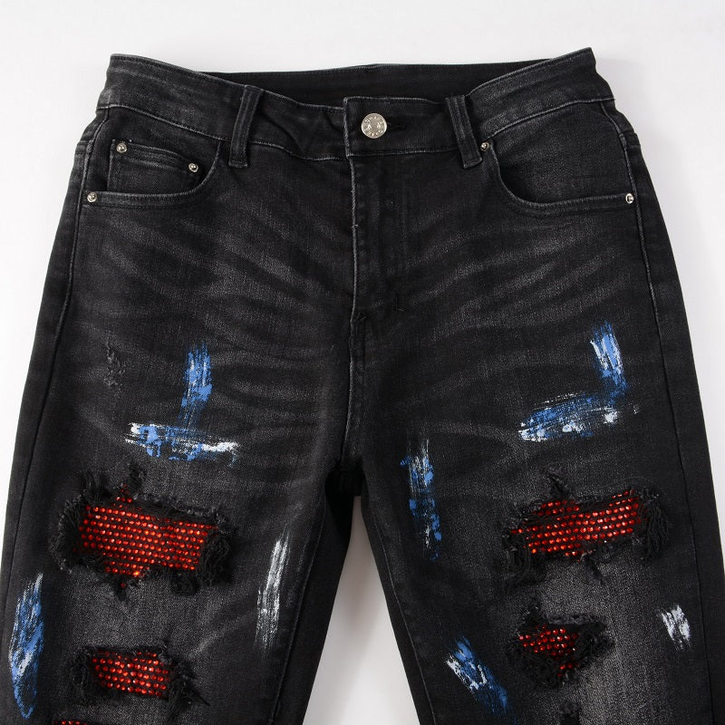 Amr Paint Diamonds Black Jeans