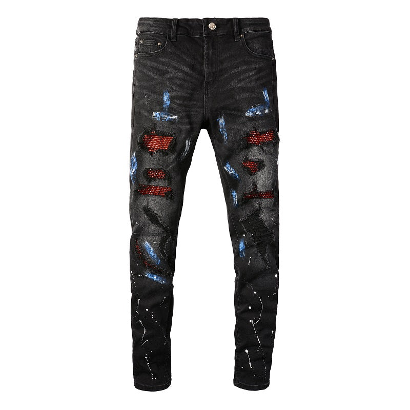 Amr Paint Diamonds Black Jeans