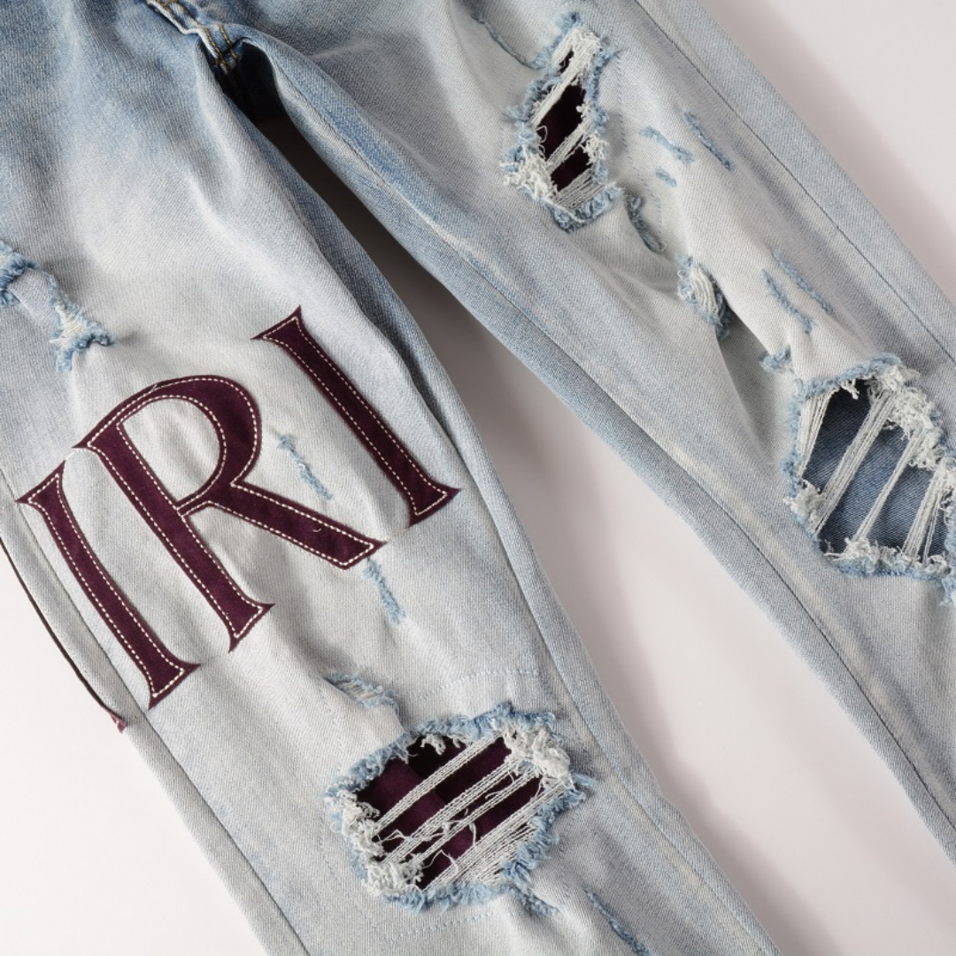 Amr Logo Distressed Jeans