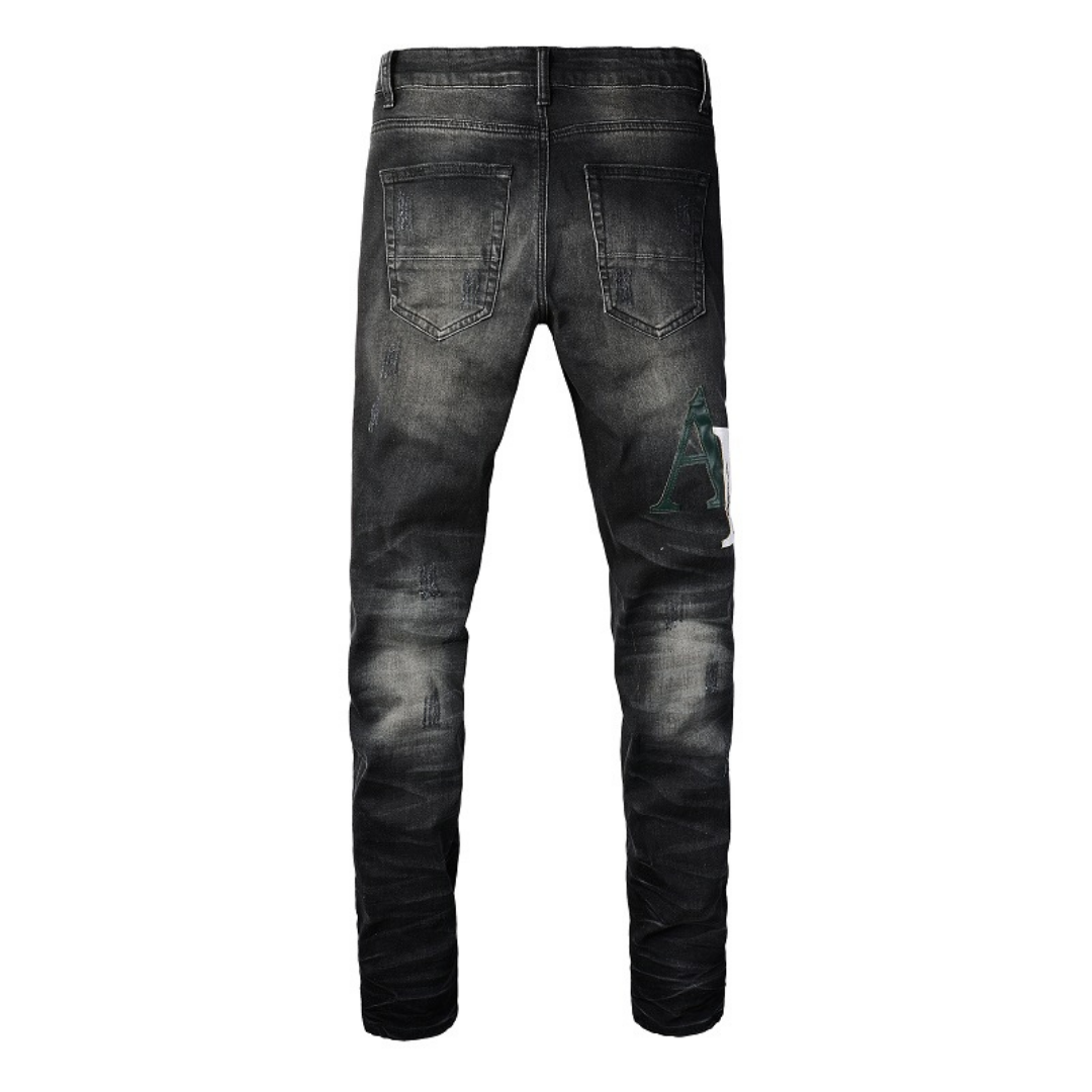 Amr Logo Distressed Black Jeans